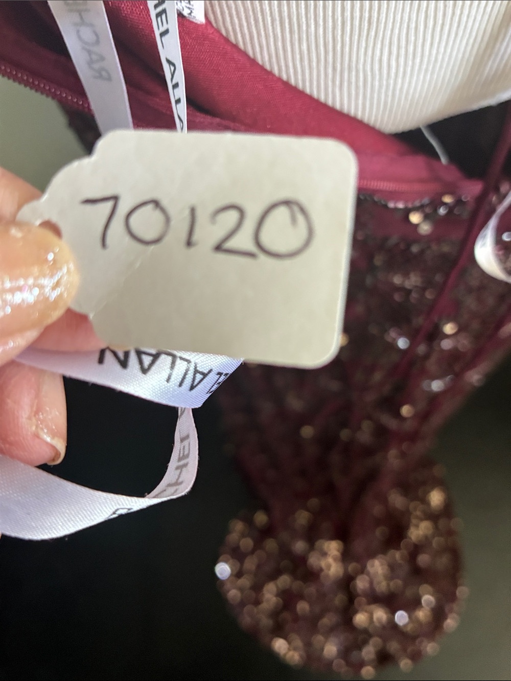 NWOT Rachel Allan Burgundy Sequin Spaghetti-Strap Prom Gown 4 - Picture 5 of 7
